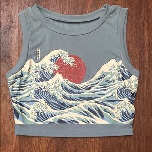 Urban Outfitters Gray and Red Graphic Crop Tank Top